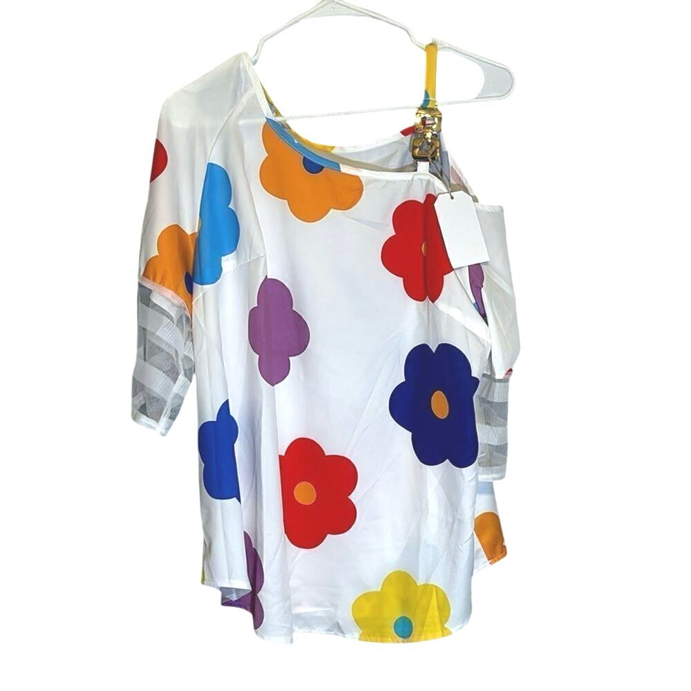 AA Collection Plus Size Flower Print Top Mesh Sleeve 0XL